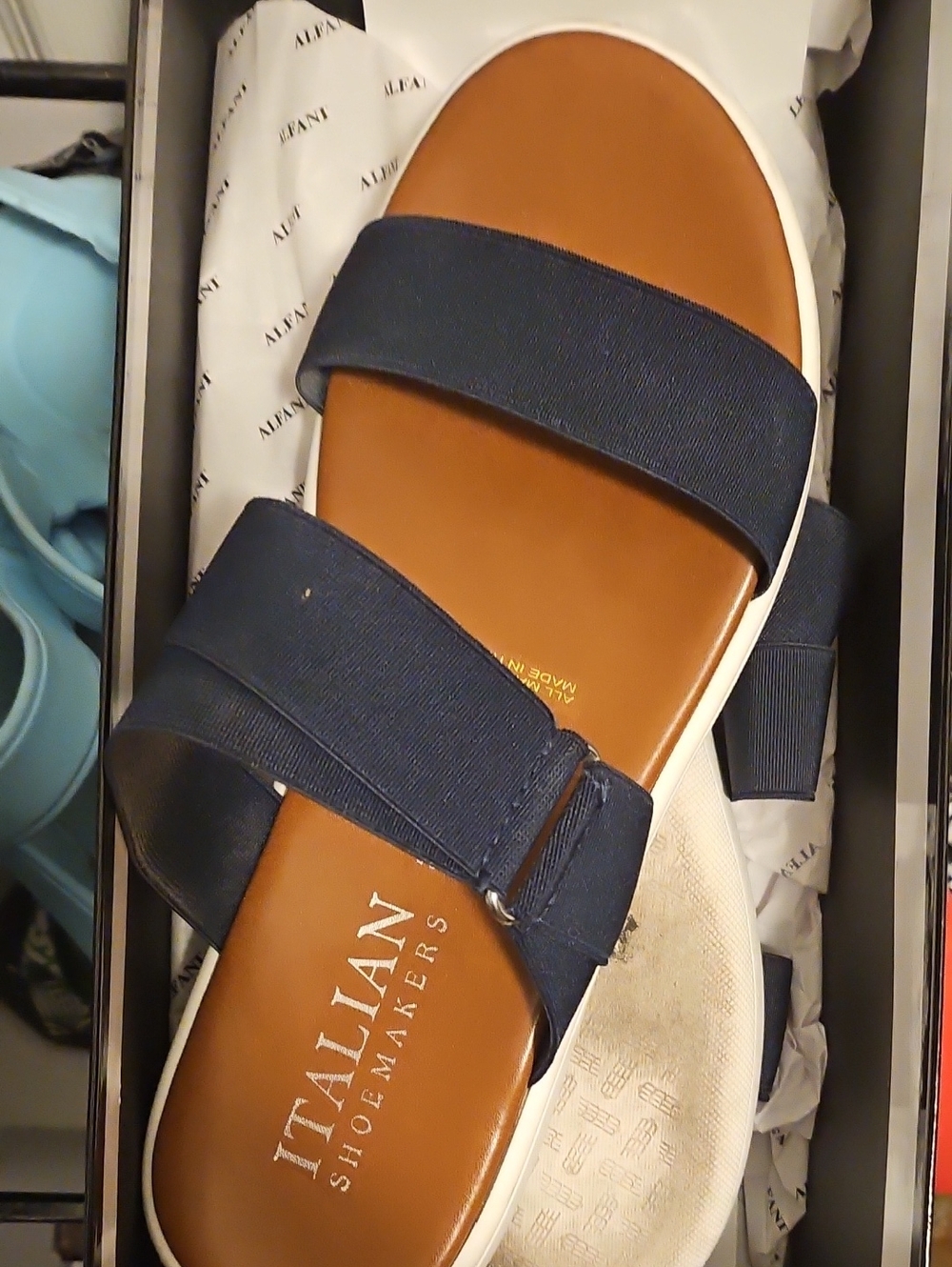 Italian Shoemakers Navy and Tan Slide Sandals